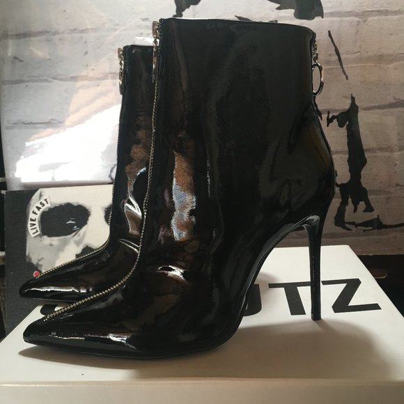 Schutz Kenia Black Patent Leather Booties - Picture 3 of 13